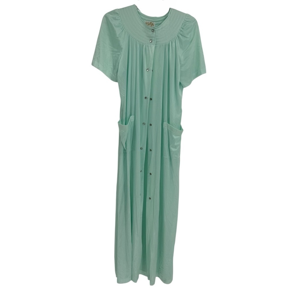 Vintage Katz Nightgown Peignoir Set Size Medium Pale Green Long Nylon Gown/Robe